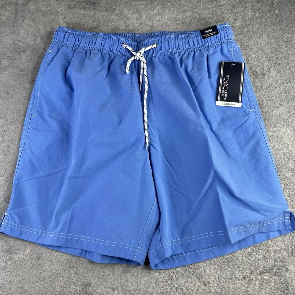 ROUNDTREEE & YORKE Swim Trunk L  Sea Blue Solid Board Shorts Lined‎ Pockets New